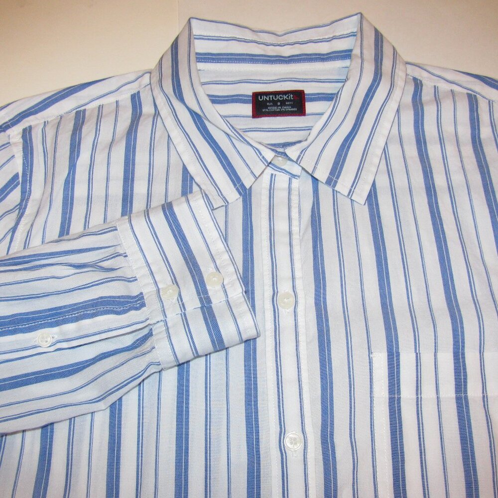 UNTUCKiT Womans Long Sleeve Size 8 Cotton Spandex Blend White Striped